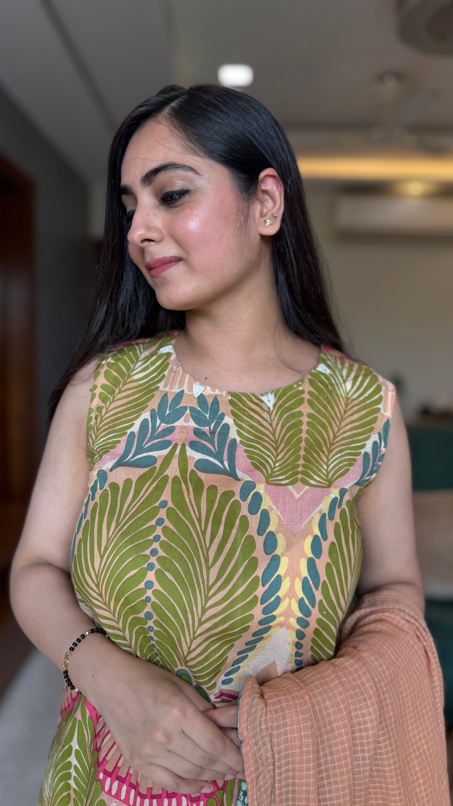 Shagun Beige Sleeveless Suit