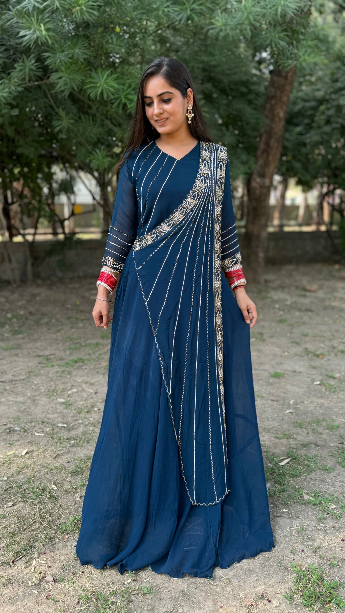 Teal Blue Embroidered Gown