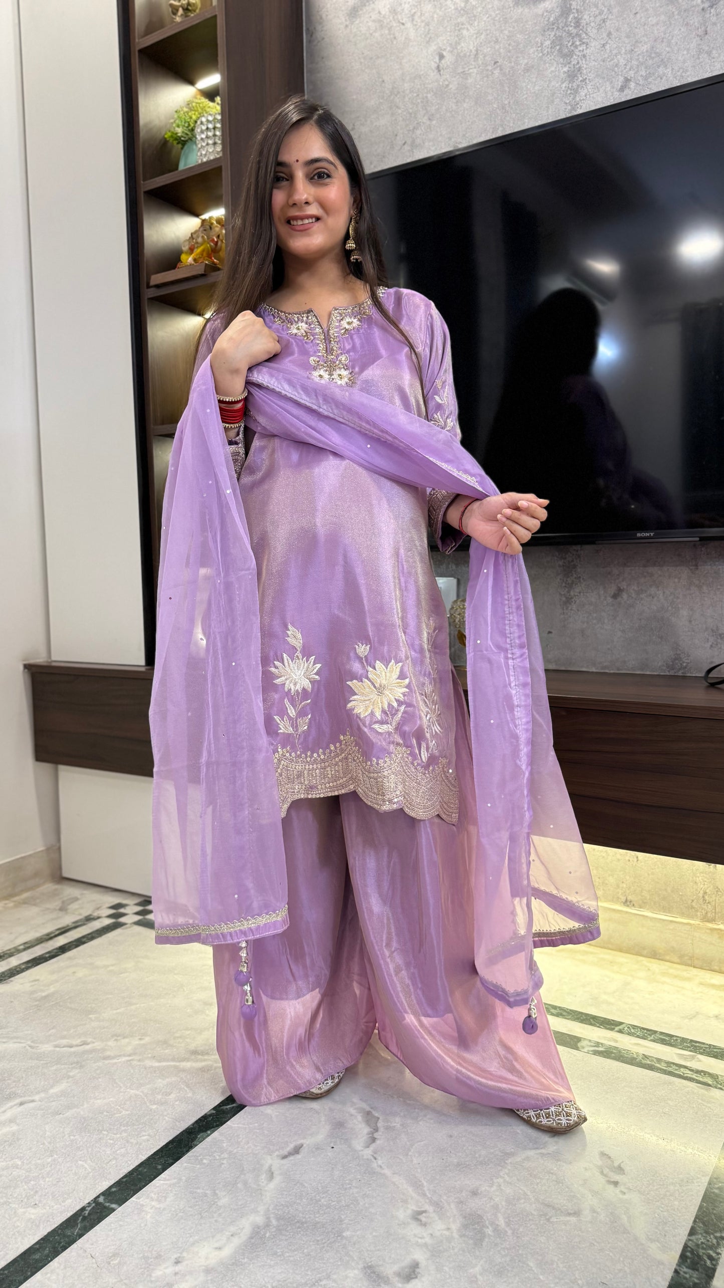 Reena Lilac Embroidered Suit