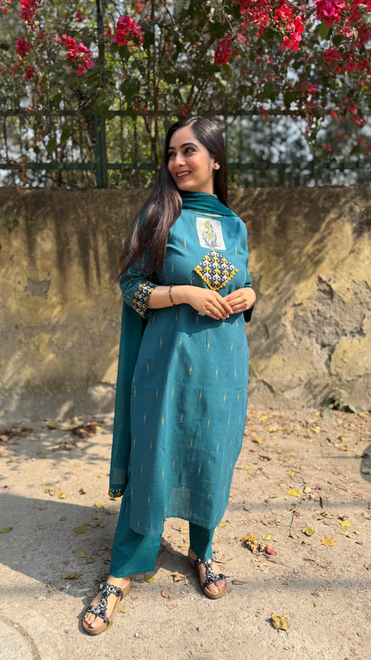 Neha Teal Cotton Suit