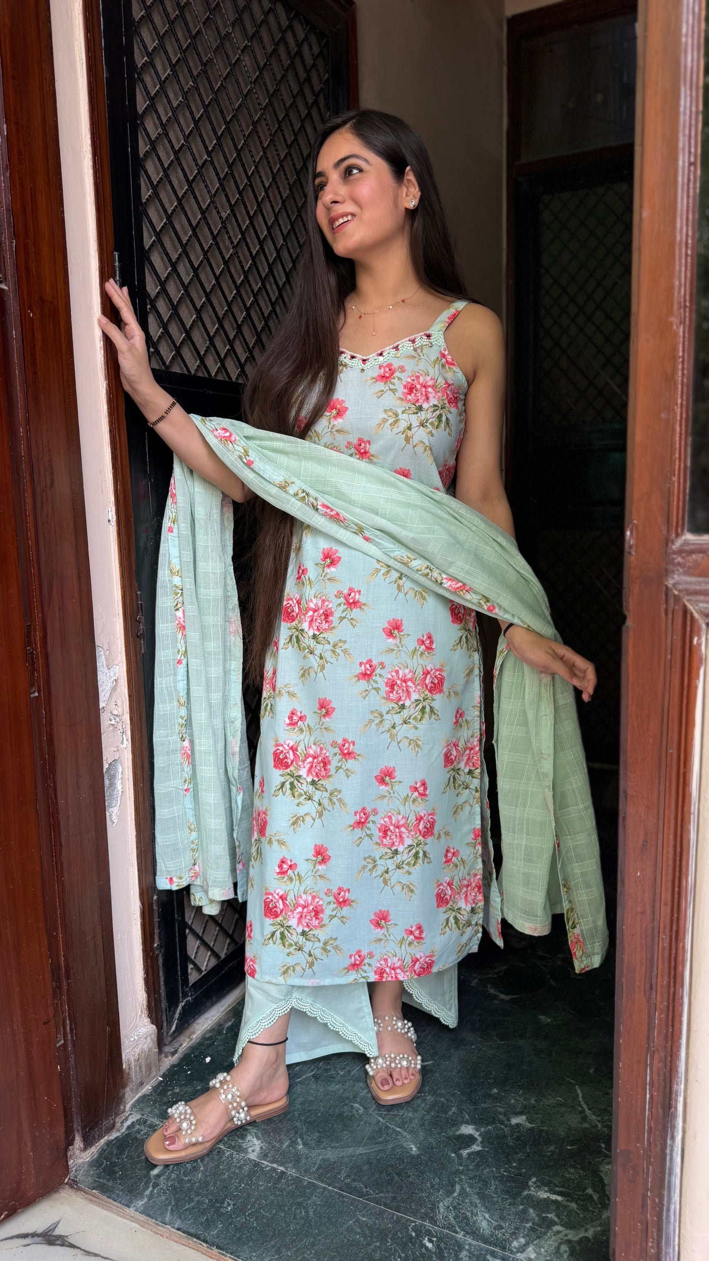Ekta Pastel Green Strap Suit