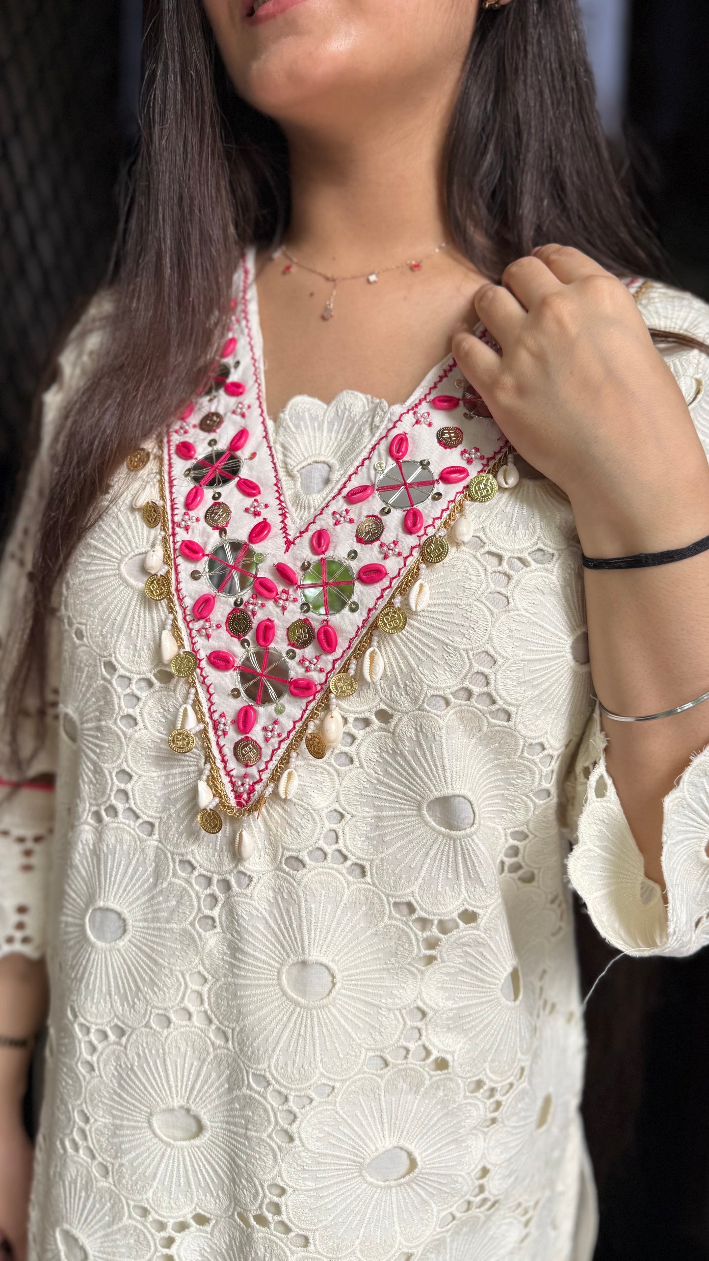 Mehak Cream Schiffli Coord Set