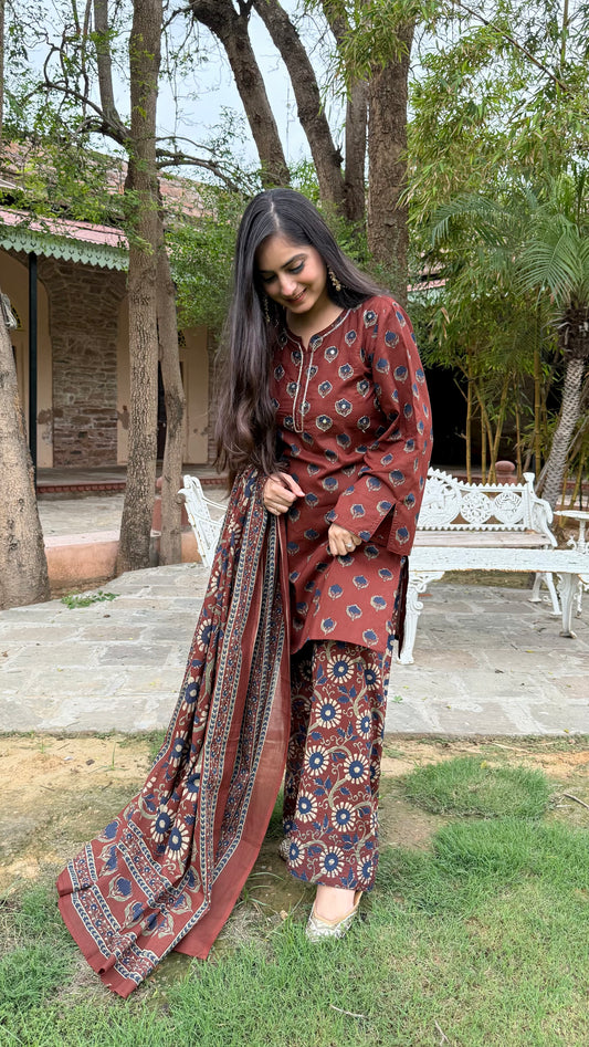 Earthy Rust Floral Farshi Suit