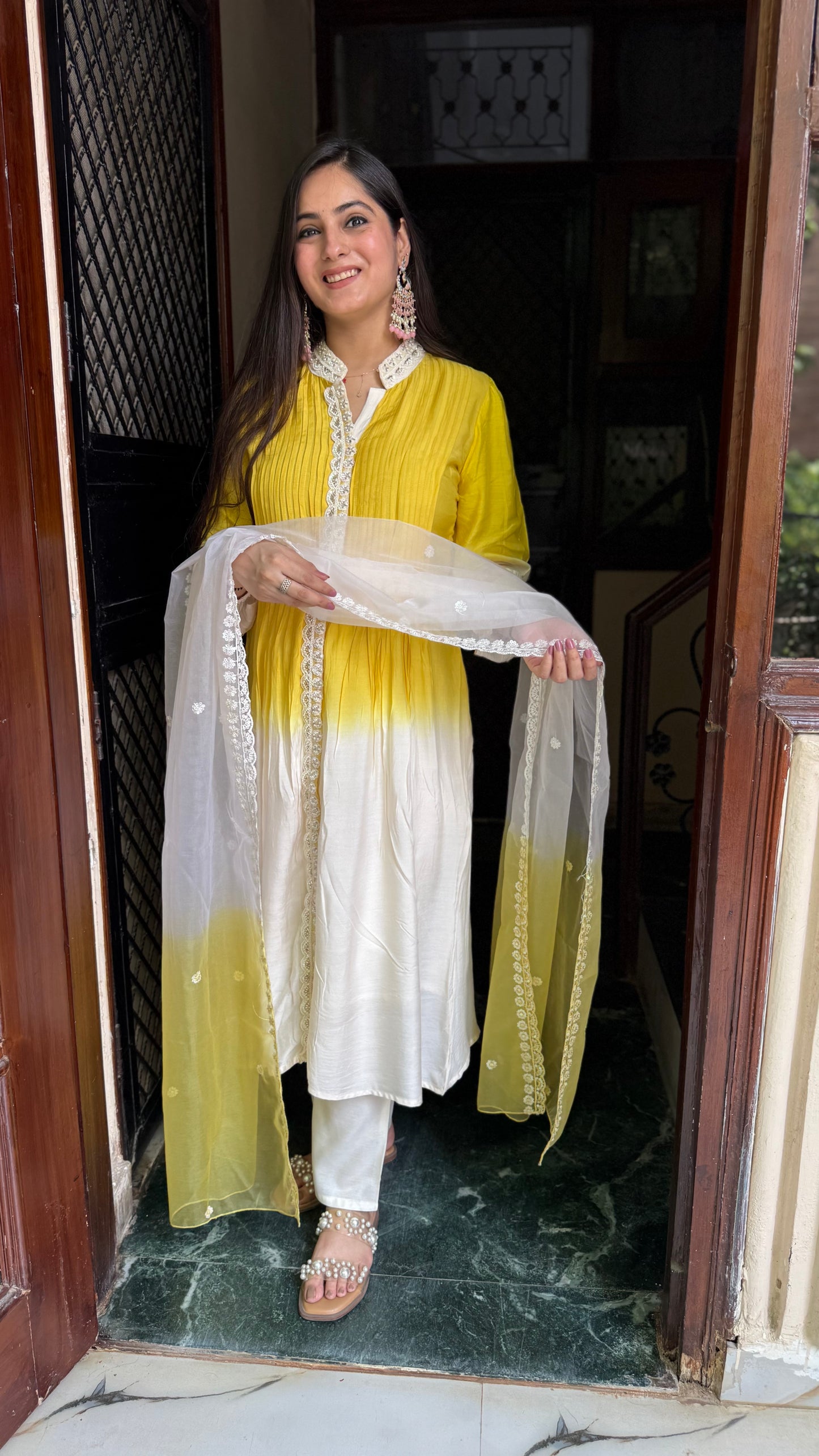 Richa Yellow Cream Muslin Suit