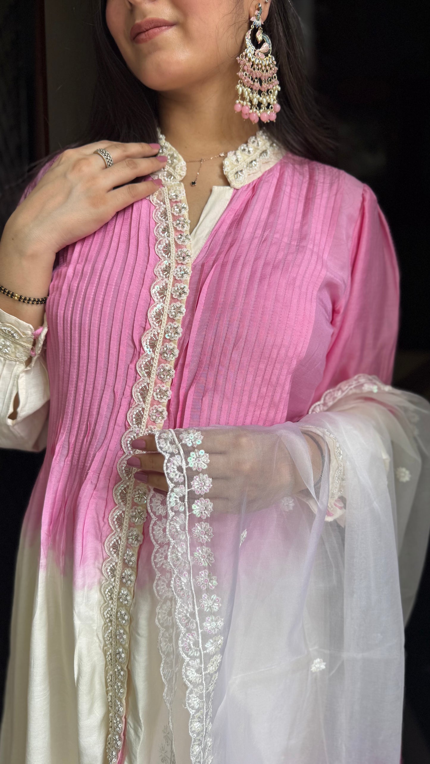 Richa Pink Cream Muslin Suit