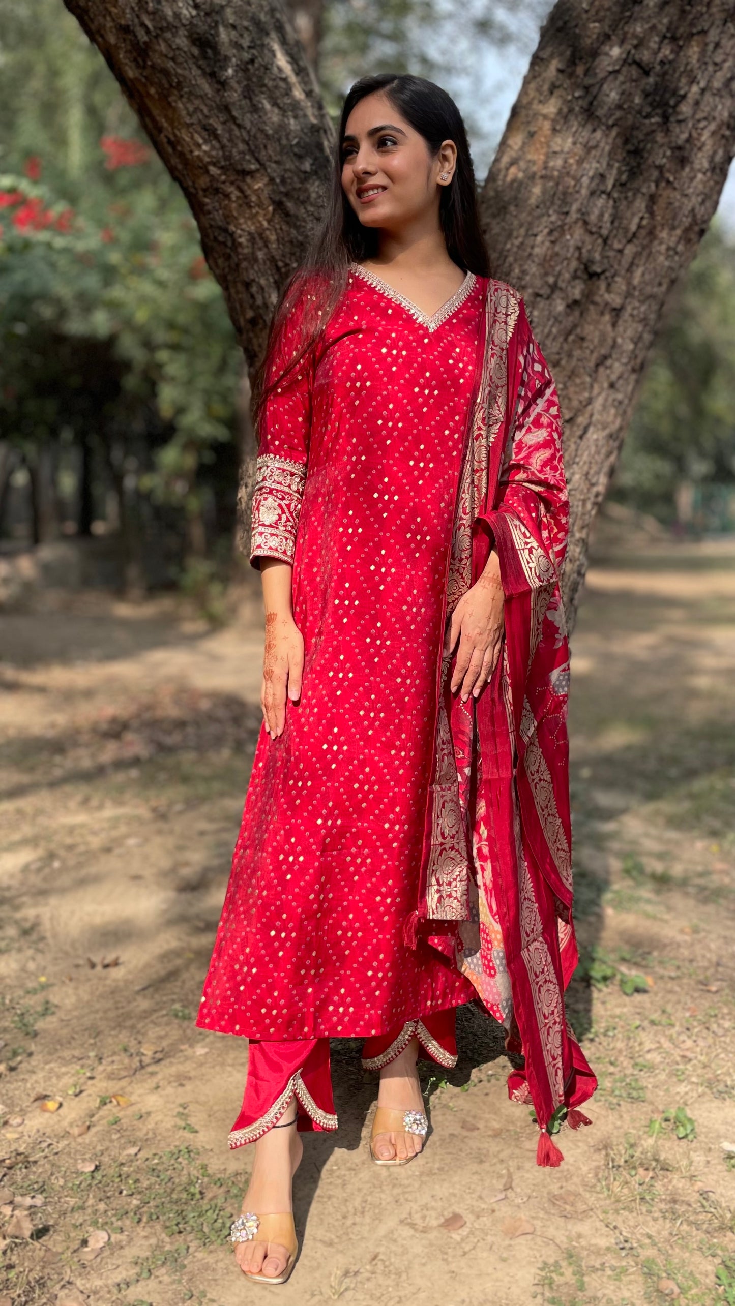Rooh Red Muslin Suit