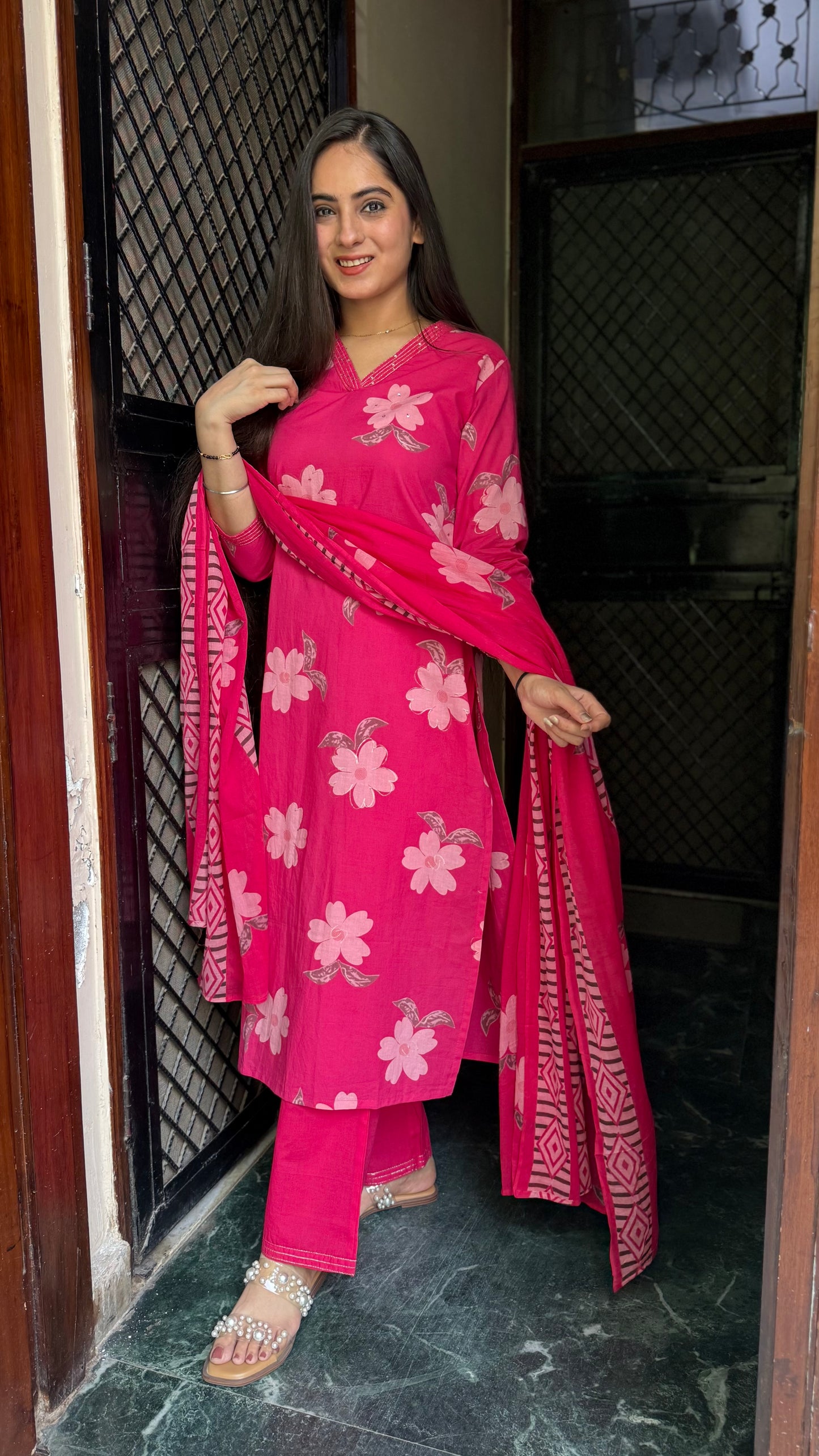 Kirti Pink Floral Suit