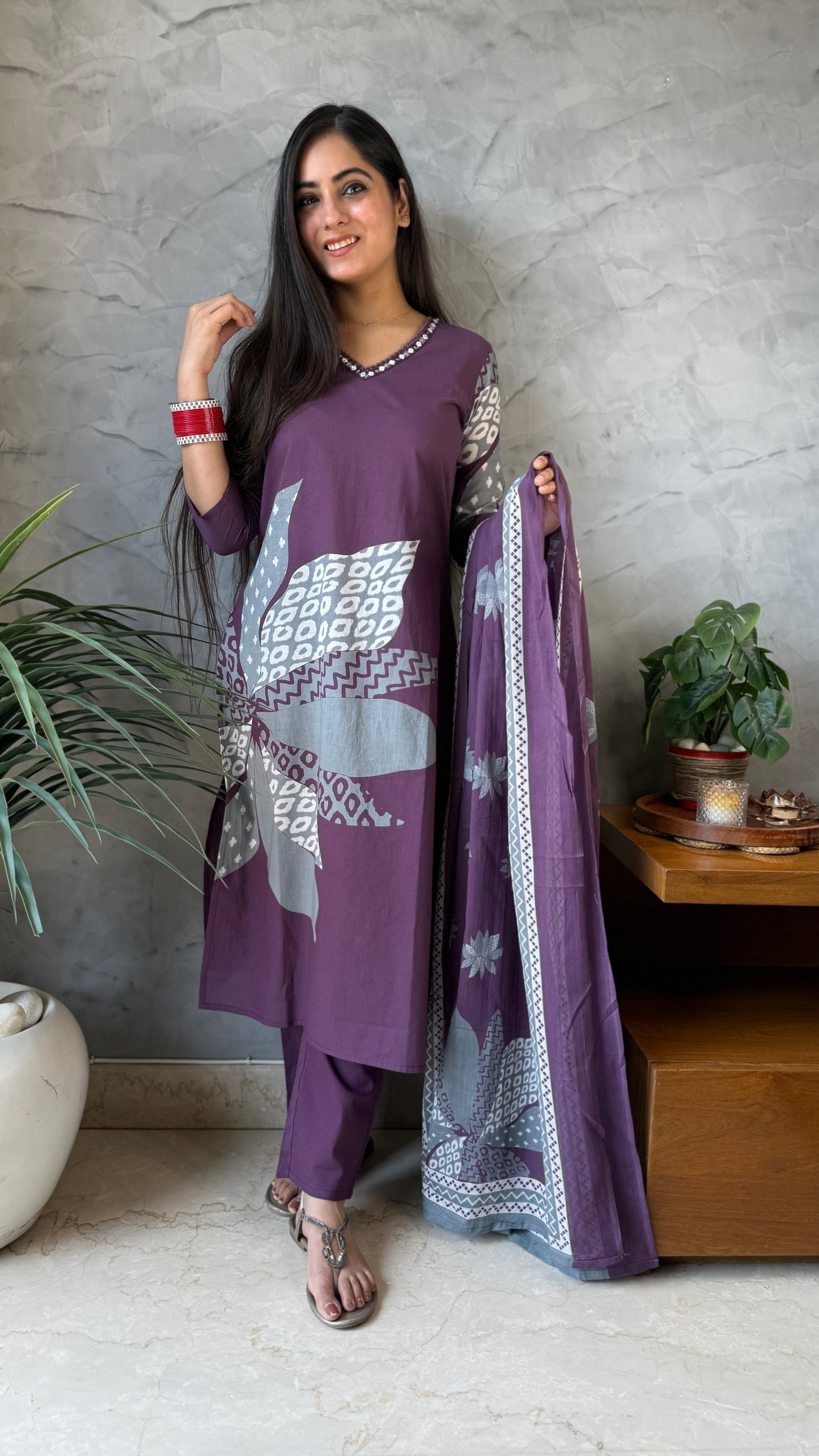 Archana Purple Grey Printed Suit