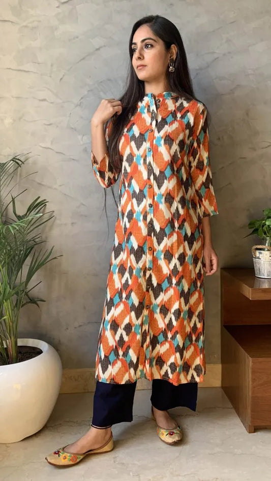 Orange Abstract Kurta
