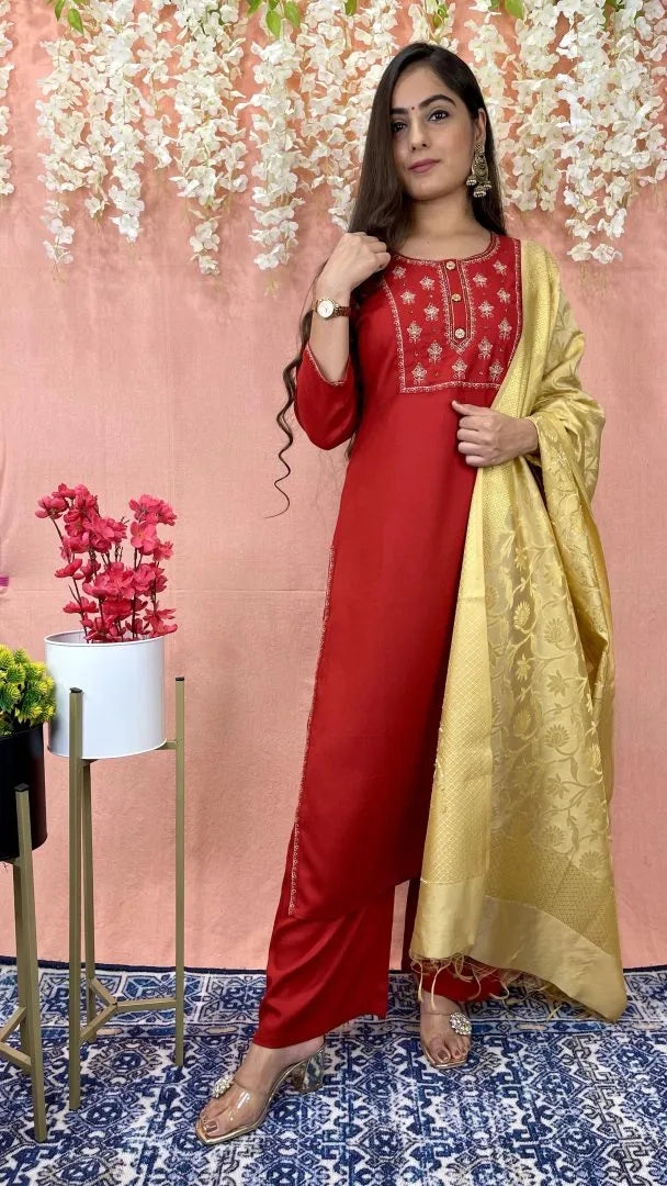 Powder Red Embroidered Suit
