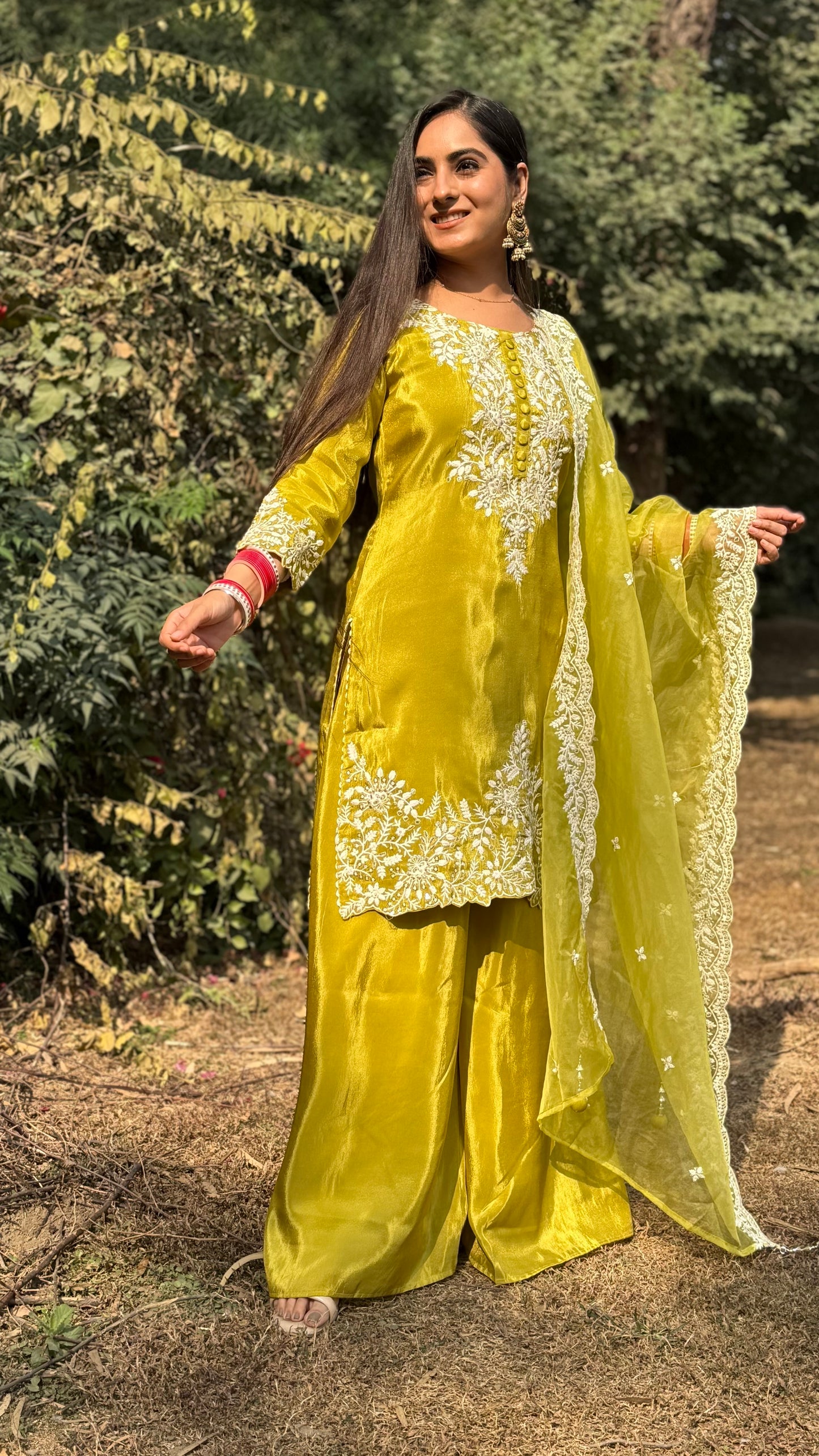 Lime Green Embroidered Suit