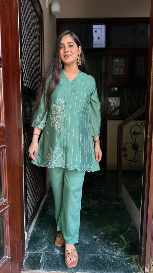 Mahira Green Chinnon Coord Set