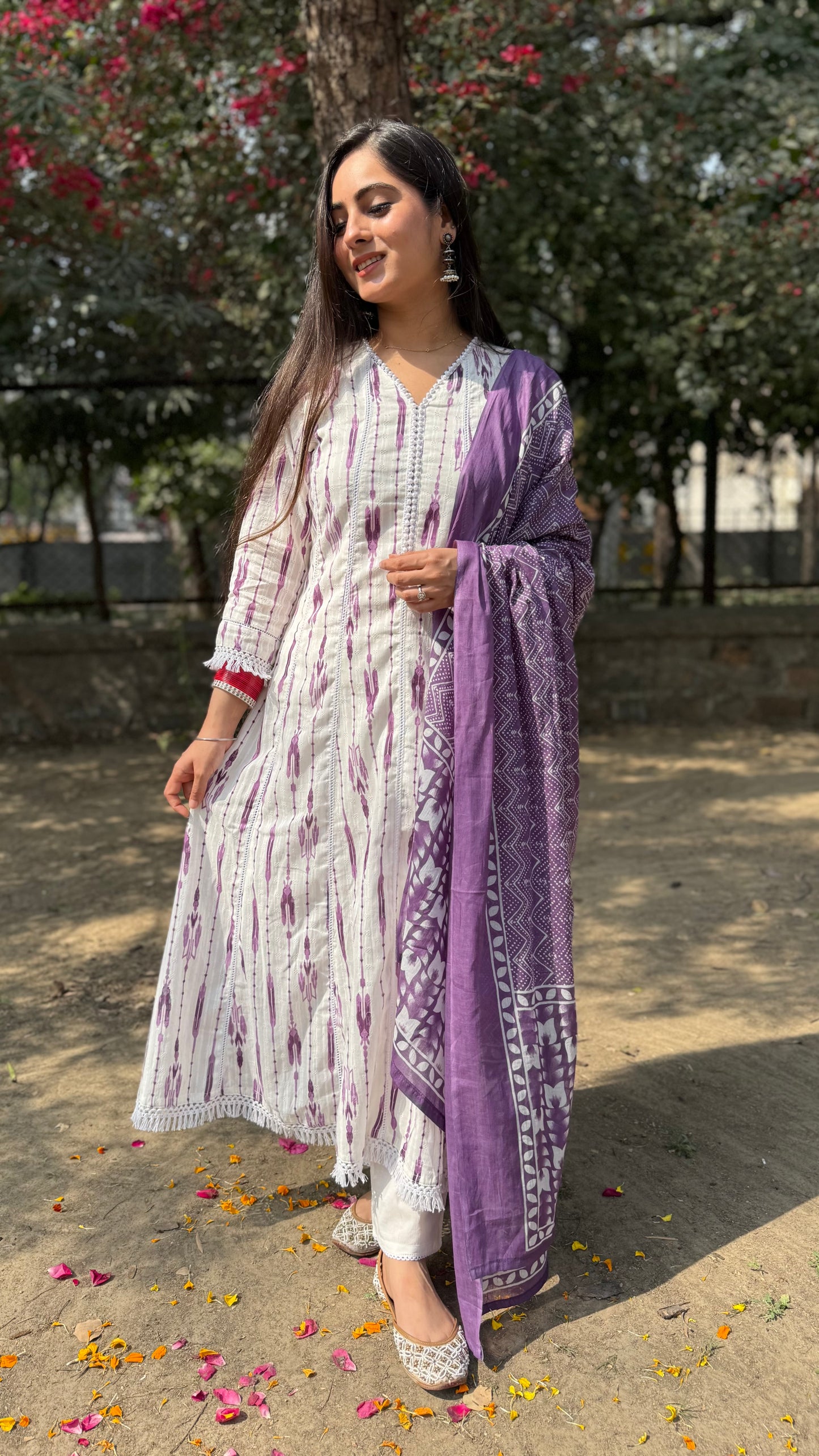 Nikita White Purple Anarkali Suit