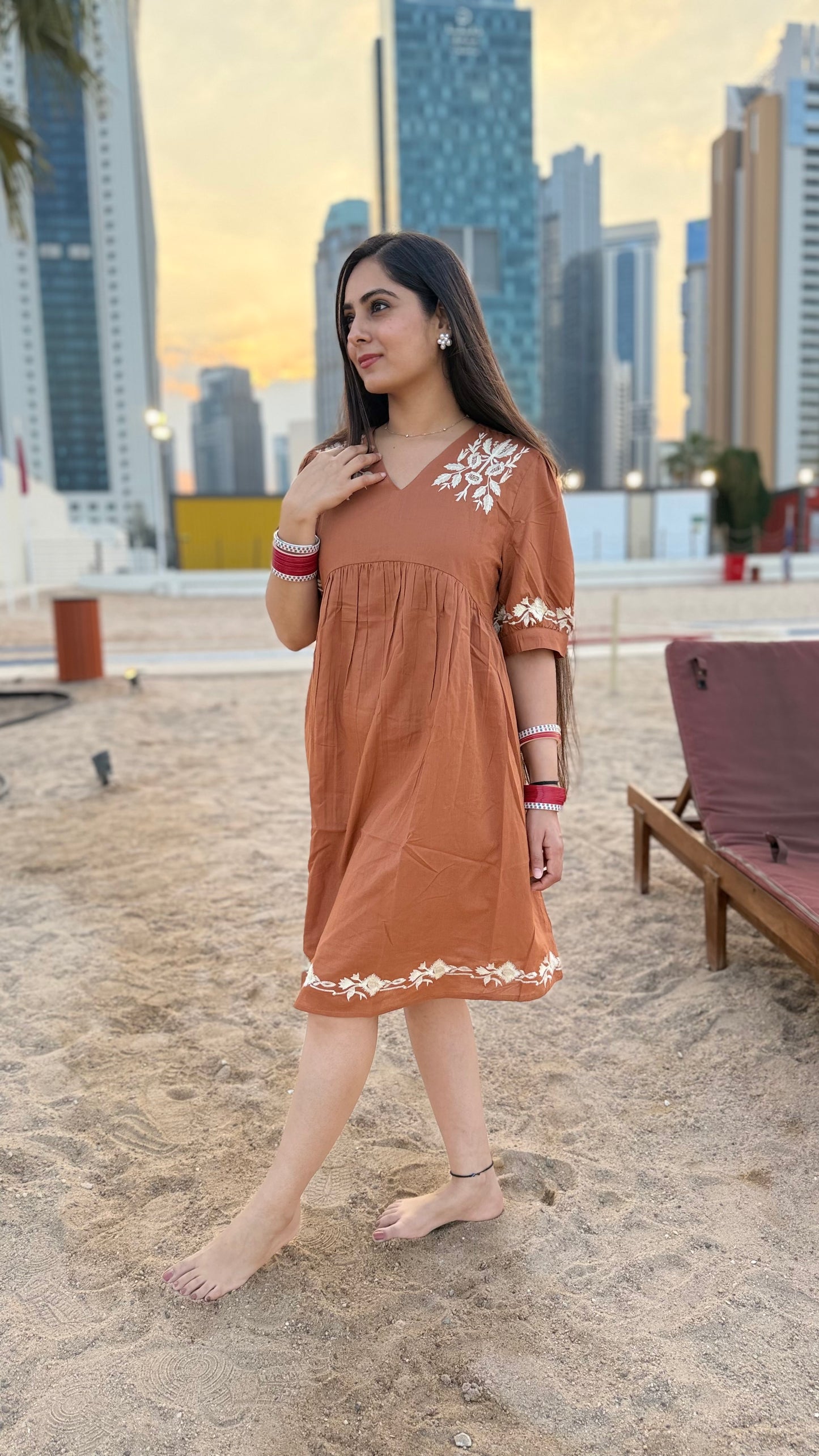 Brown Embroidered dress