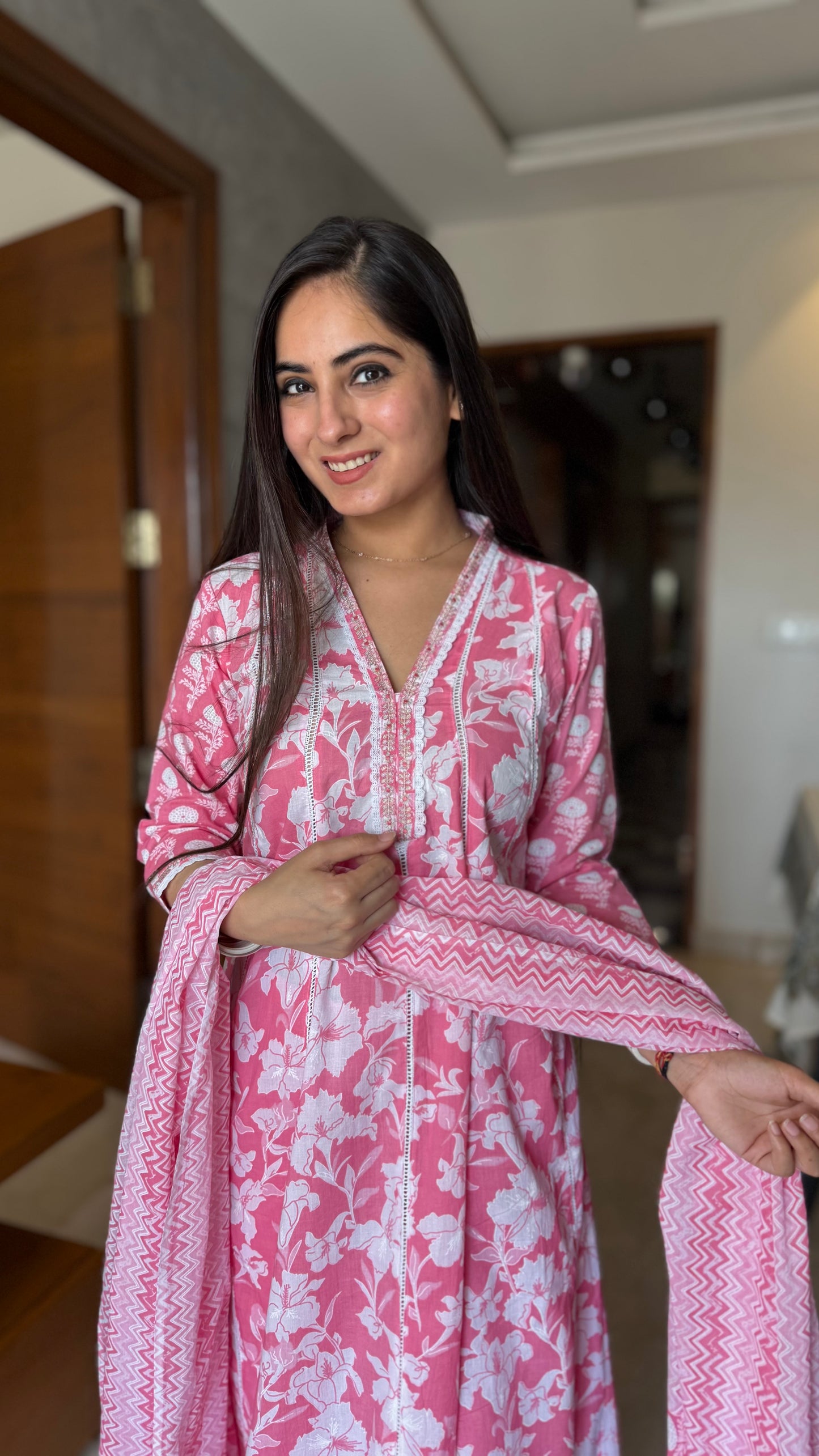 Simran Pink Lace Anarkali Suit