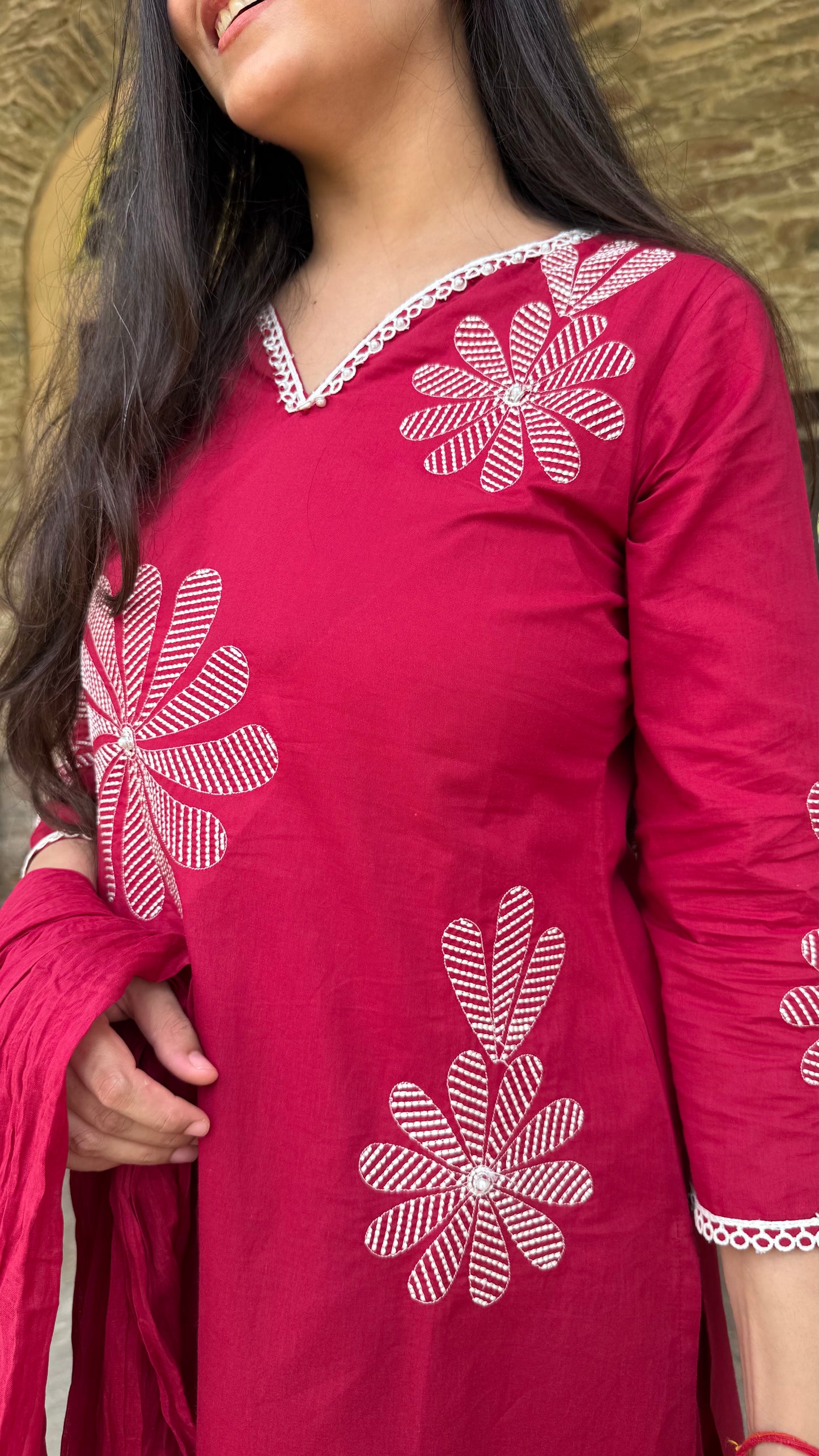 Ruby Floral Embroidered Suit Set