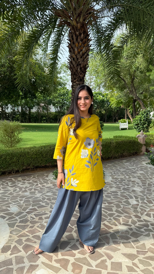 Flora Yellow Farshi Coord Set
