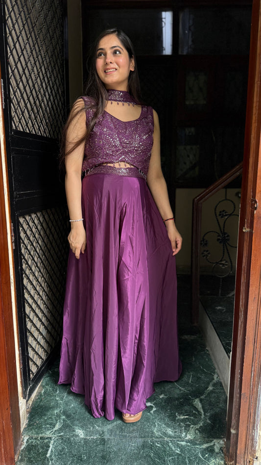 Diya Wine Embroidered Set