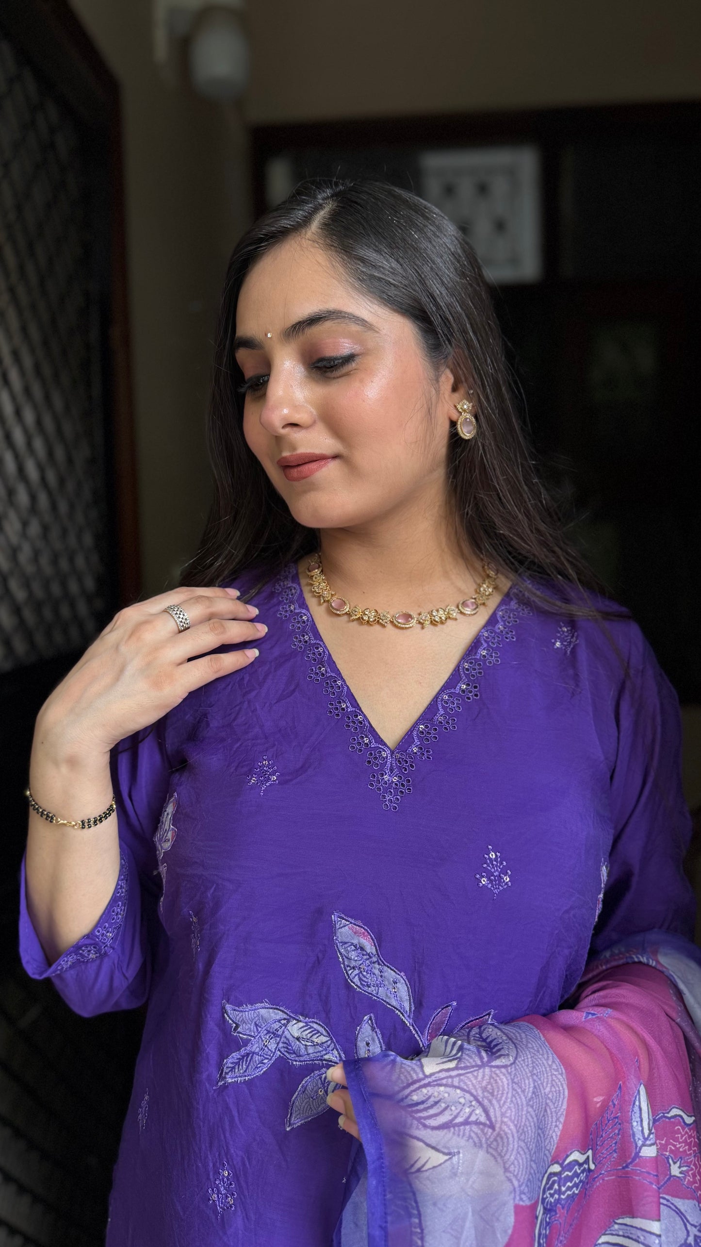 Meera Purple Mul Chanderi Suit