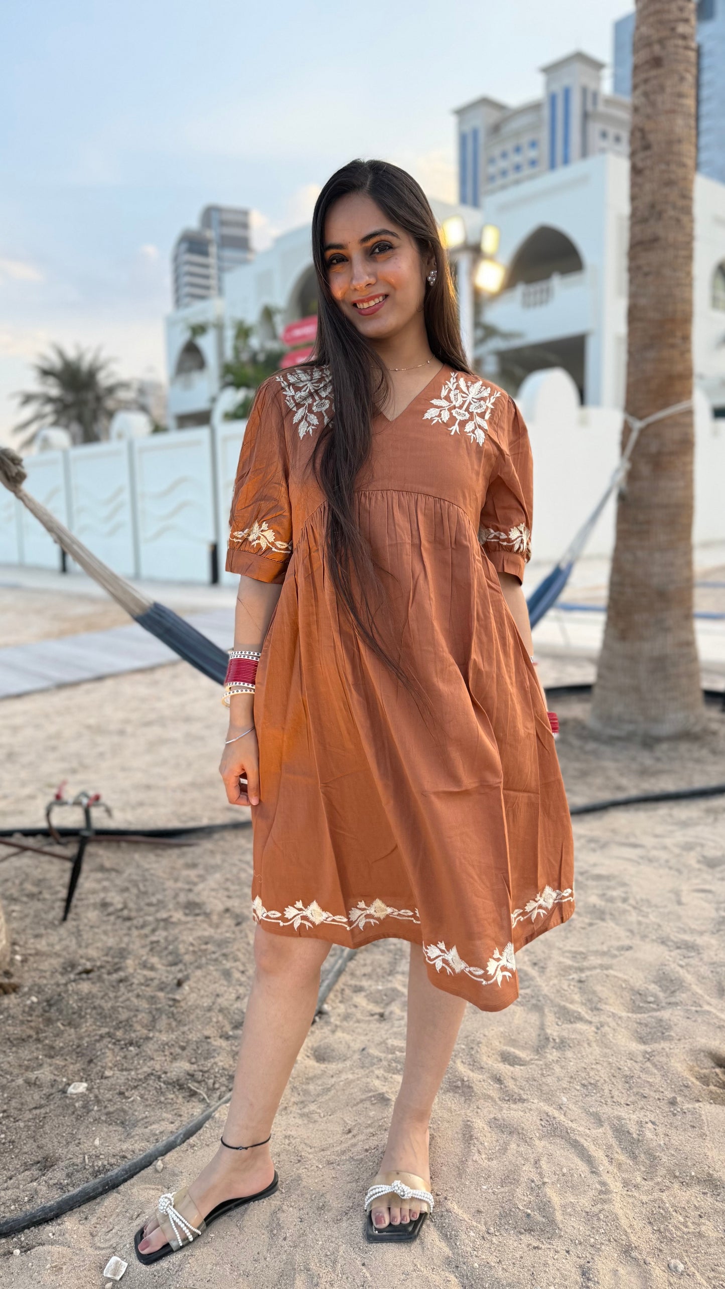 Brown Embroidered dress