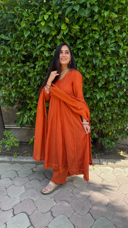 Nia Rust Orange Anarkali Suit