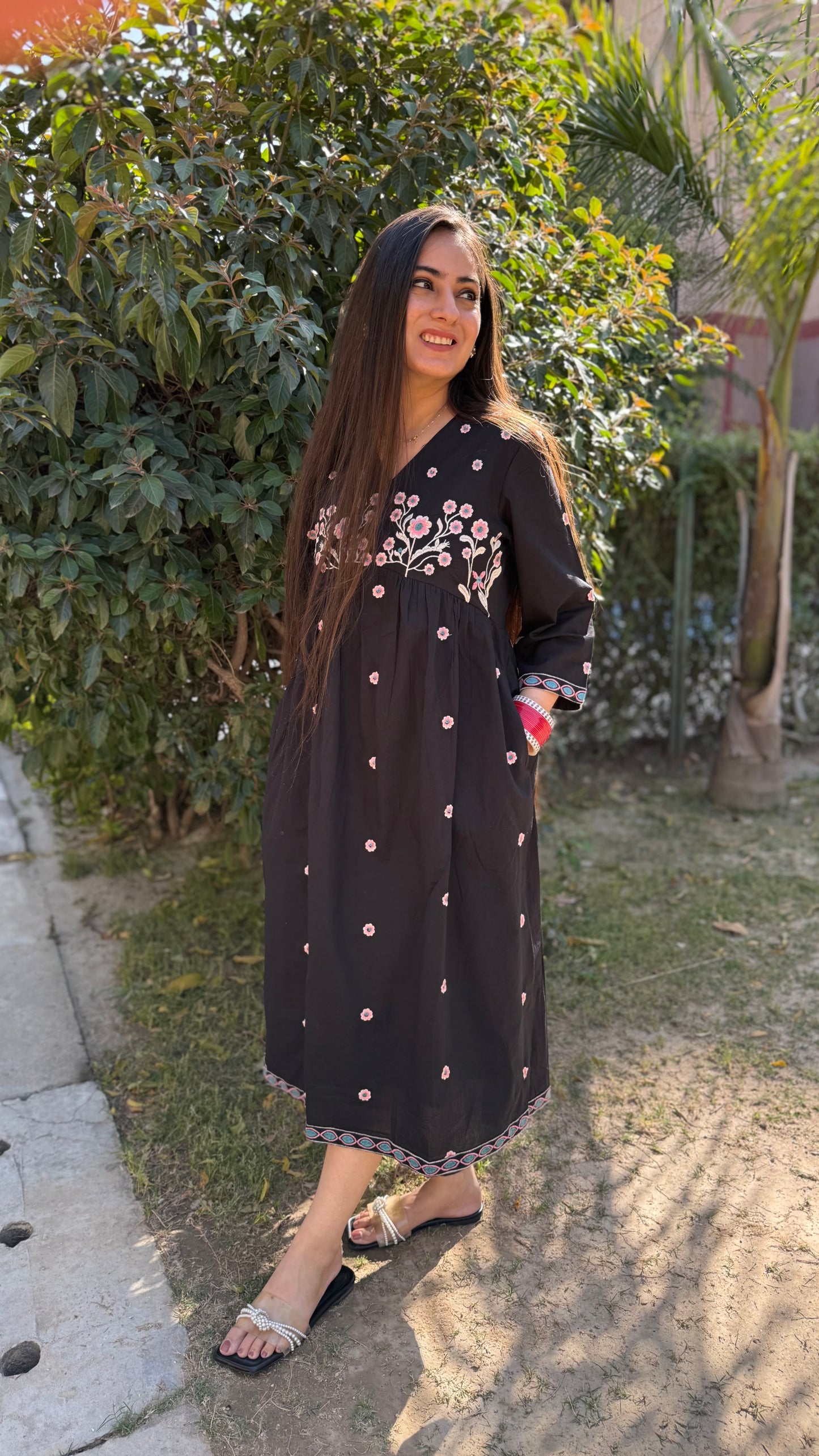 Black Pink Cotton Dress