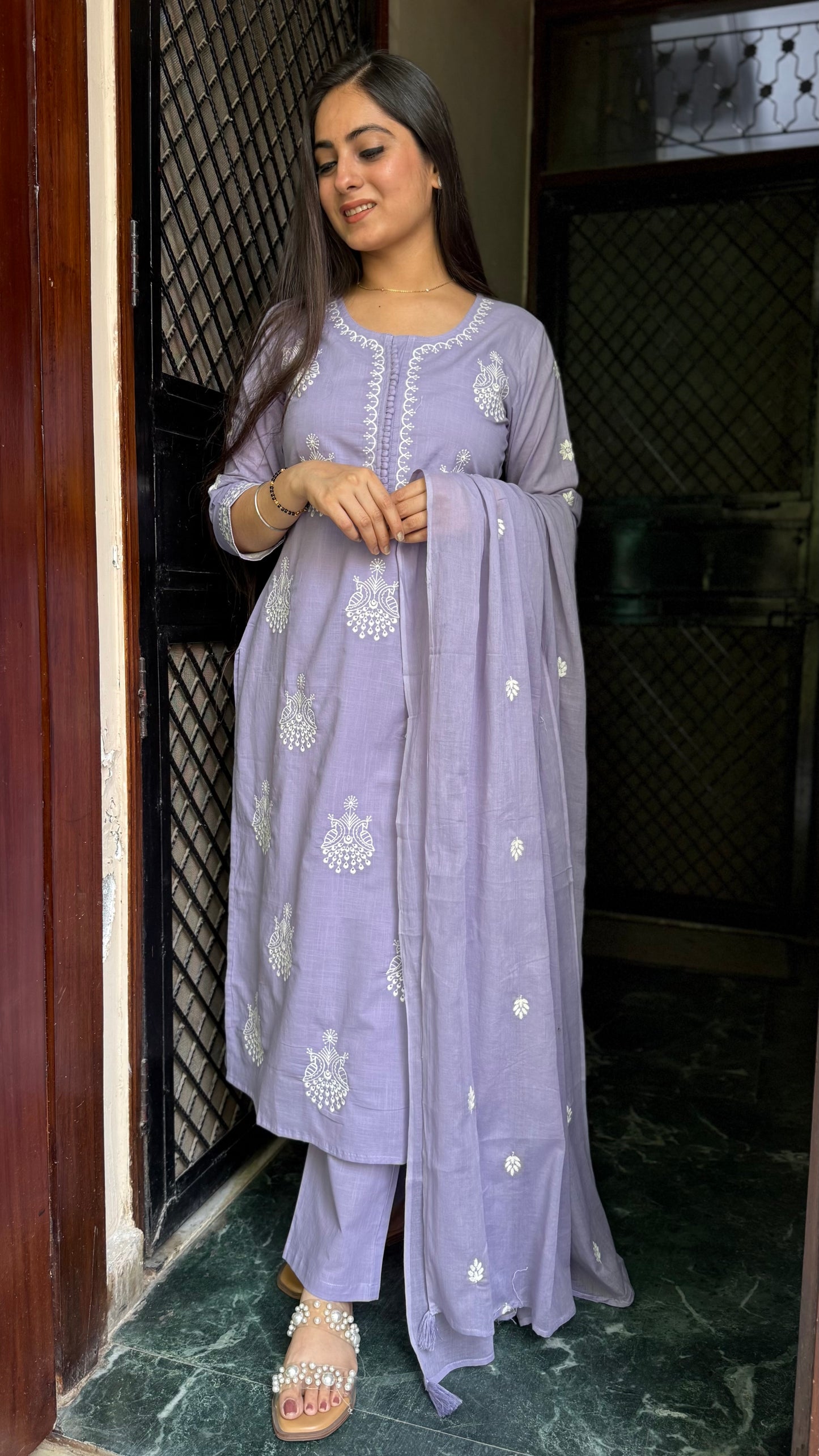 Meera Lilac Embroidered suit