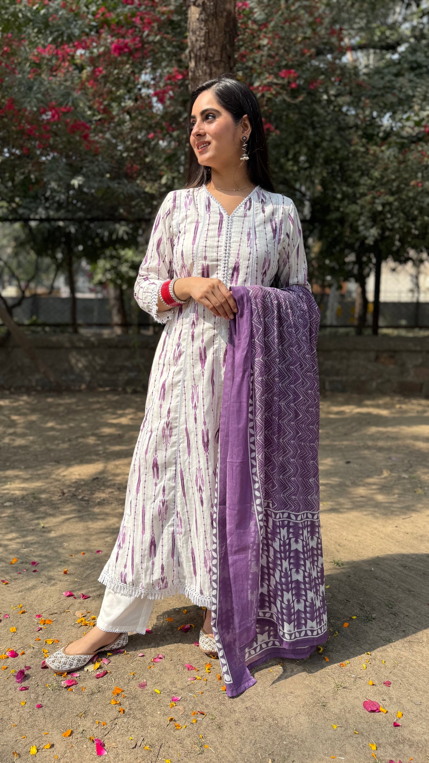 Nikita White Purple Anarkali Suit