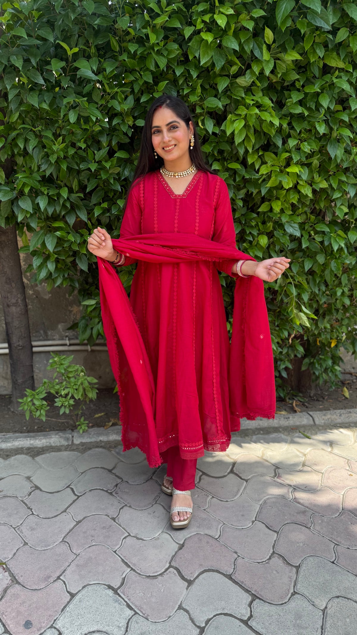 Nia Ruby Red Anarkali Suit