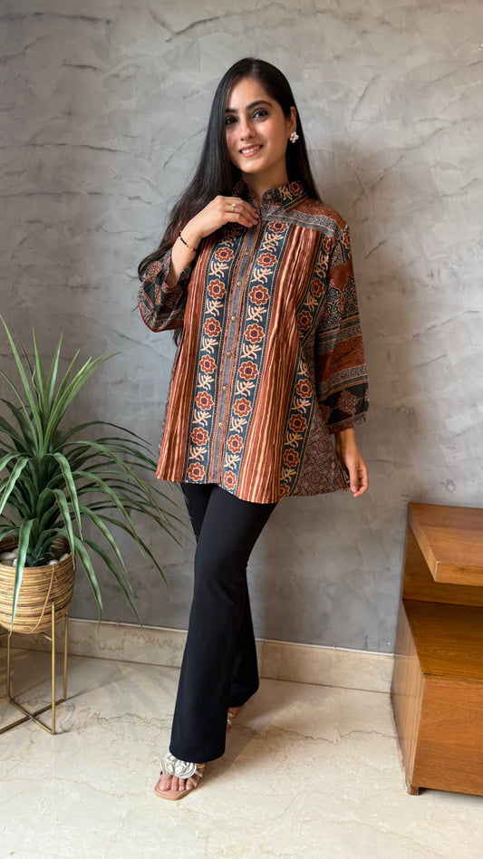 Brown Striped Printed Top