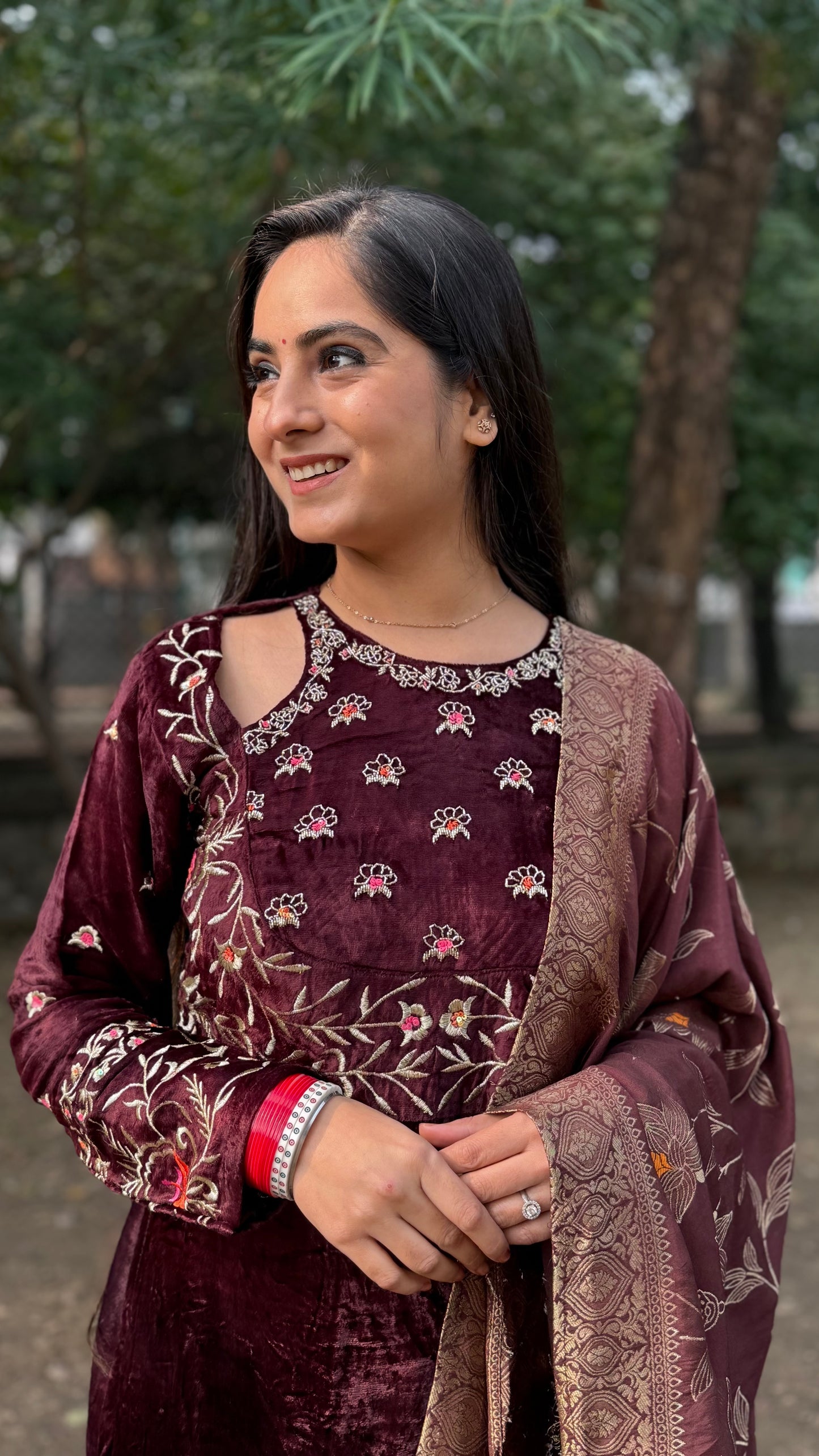 Komal Dark Brown Velvet Suit