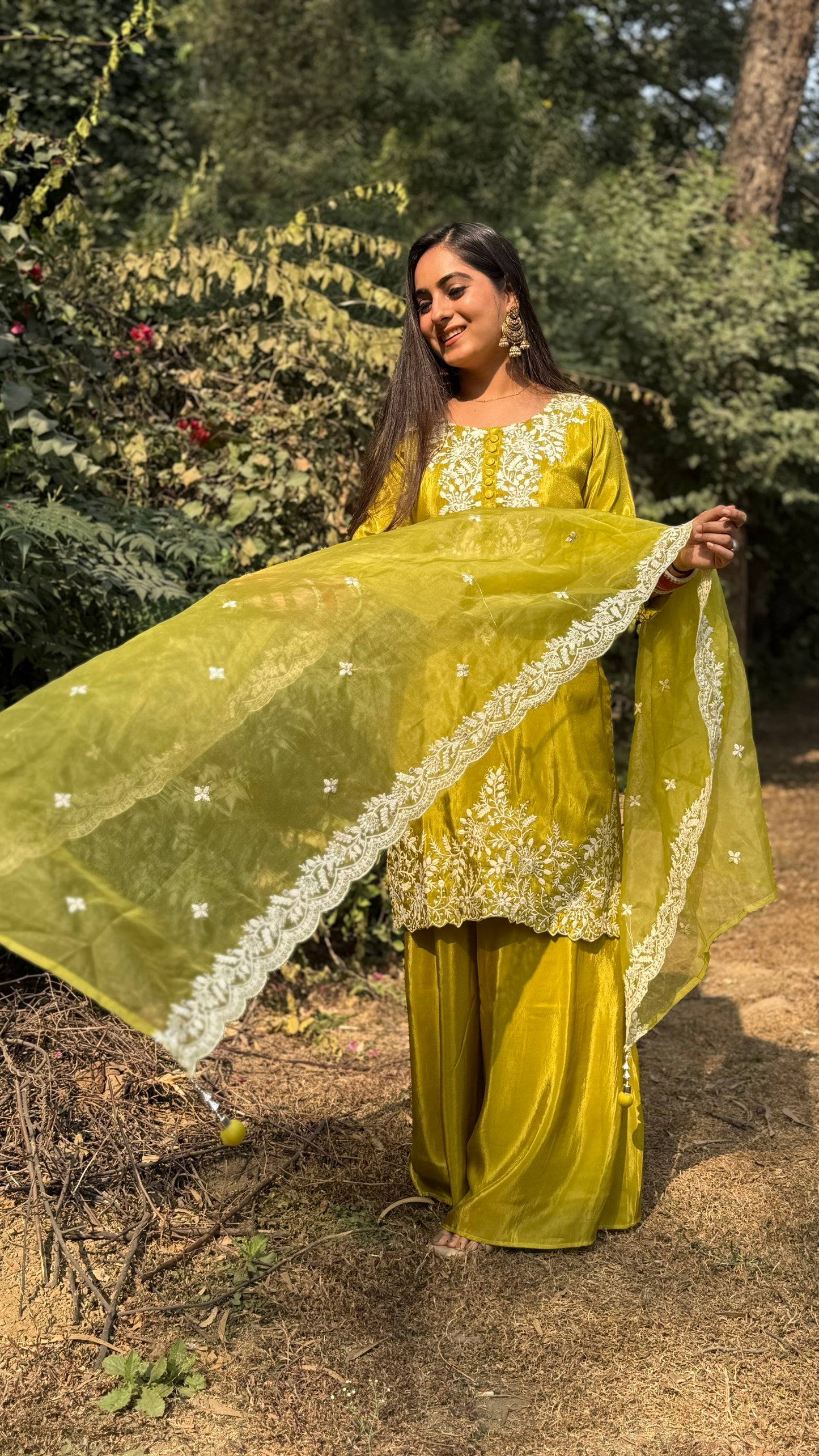 Lime Green Embroidered Suit