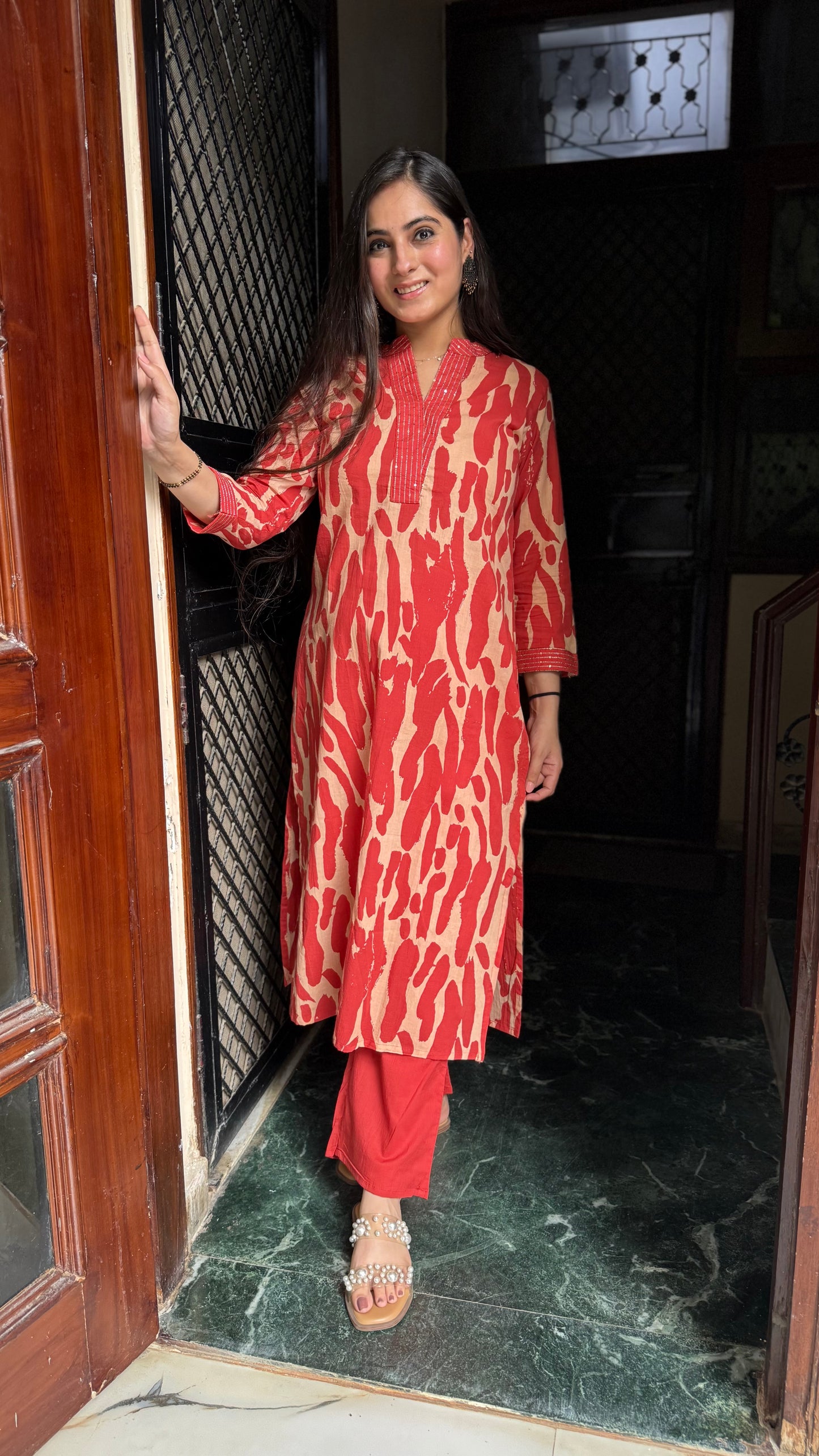 Nidhi Brick Red Kurta Pant Set