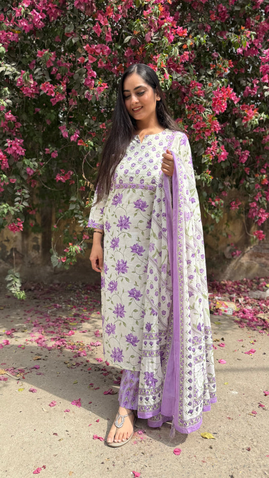 Anushka White Purple Suit