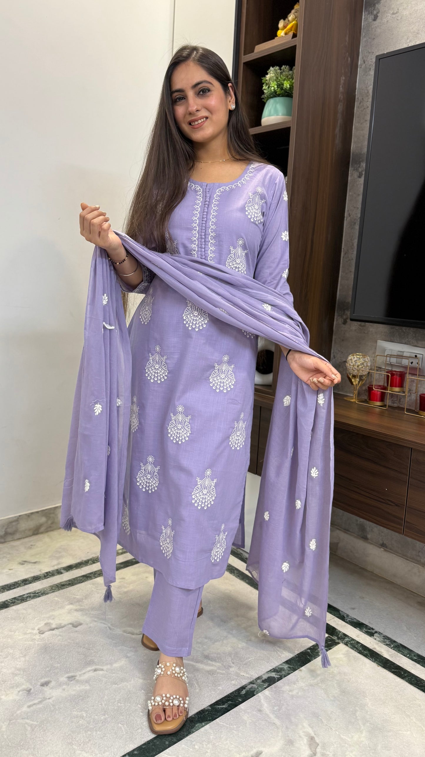 Meera Lilac Embroidered suit