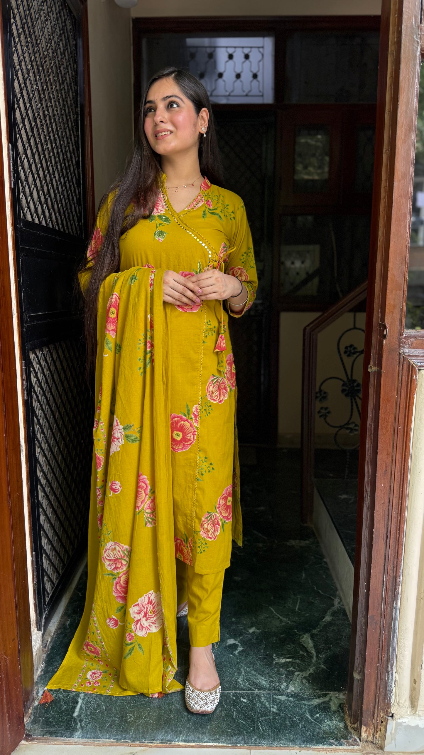 Shifa Mustard Green Suit