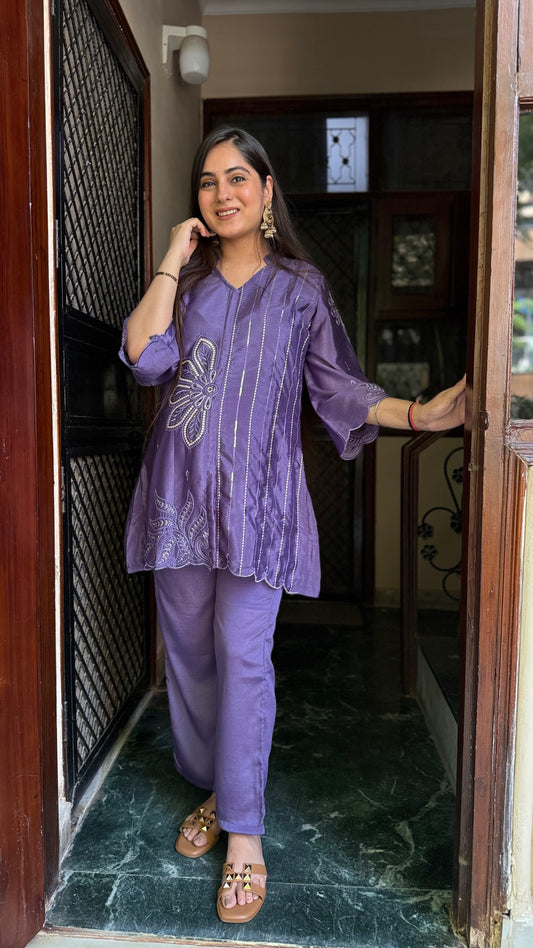 Mahira Purple Chinnon Coord Set