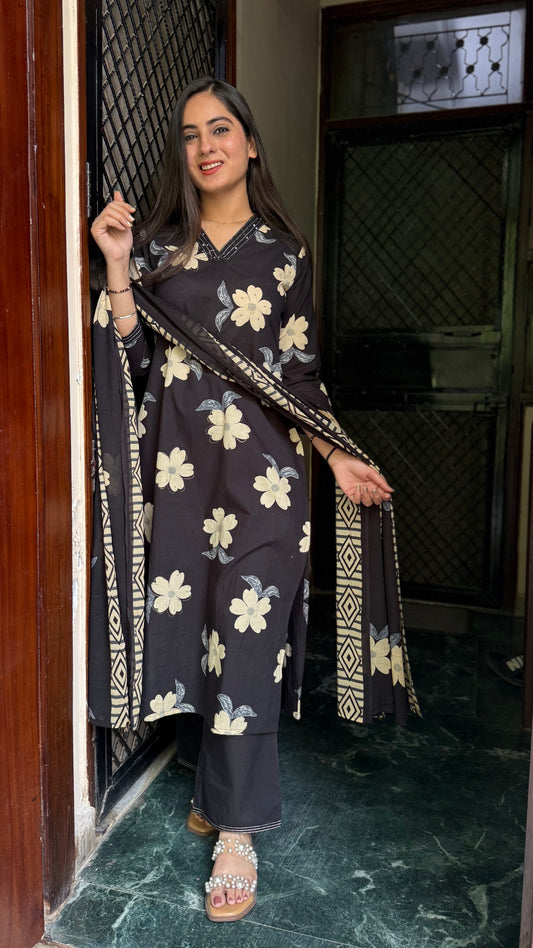 Kirti Black Floral Suit