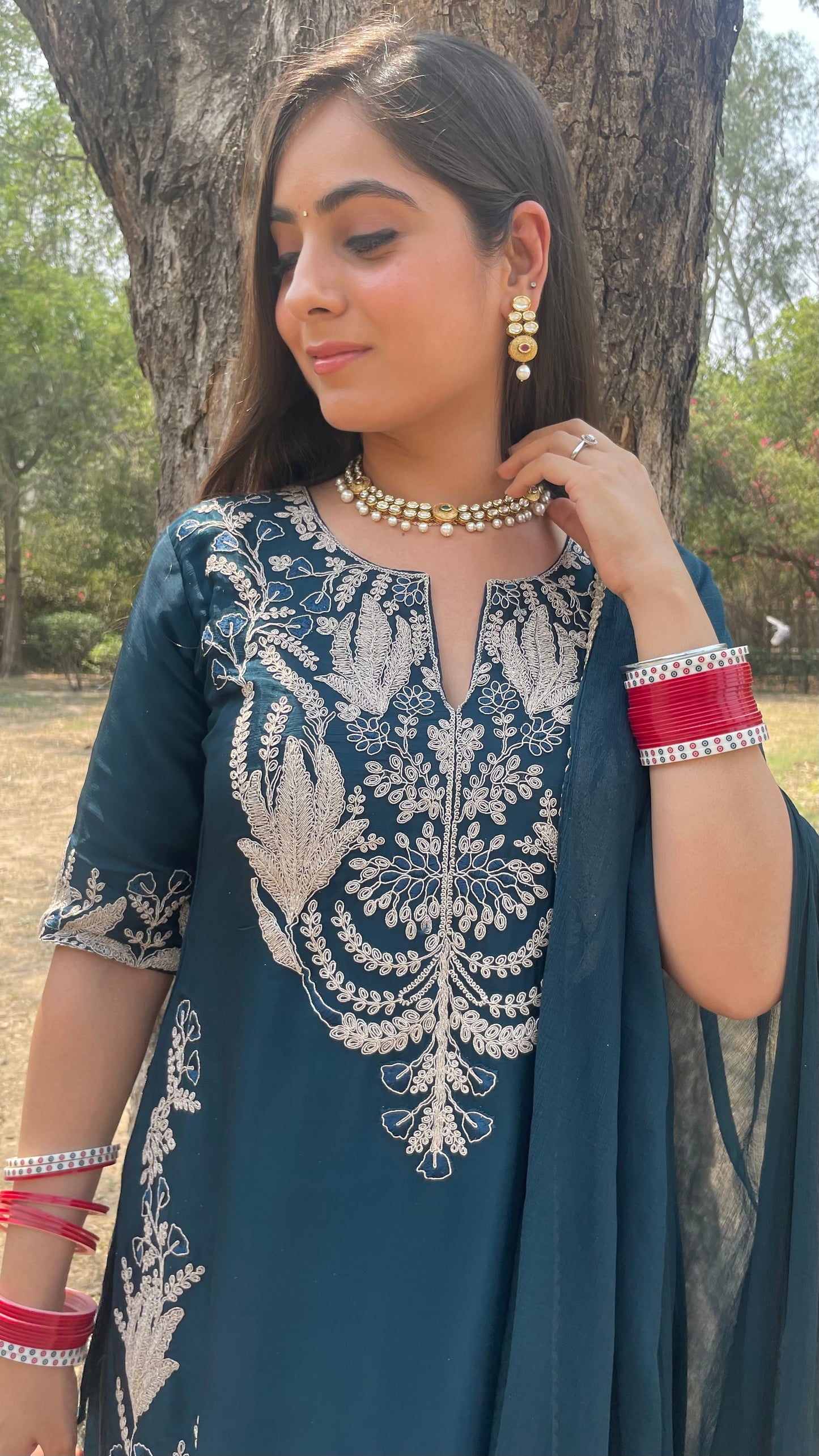 Teal Chinnon Flared Set