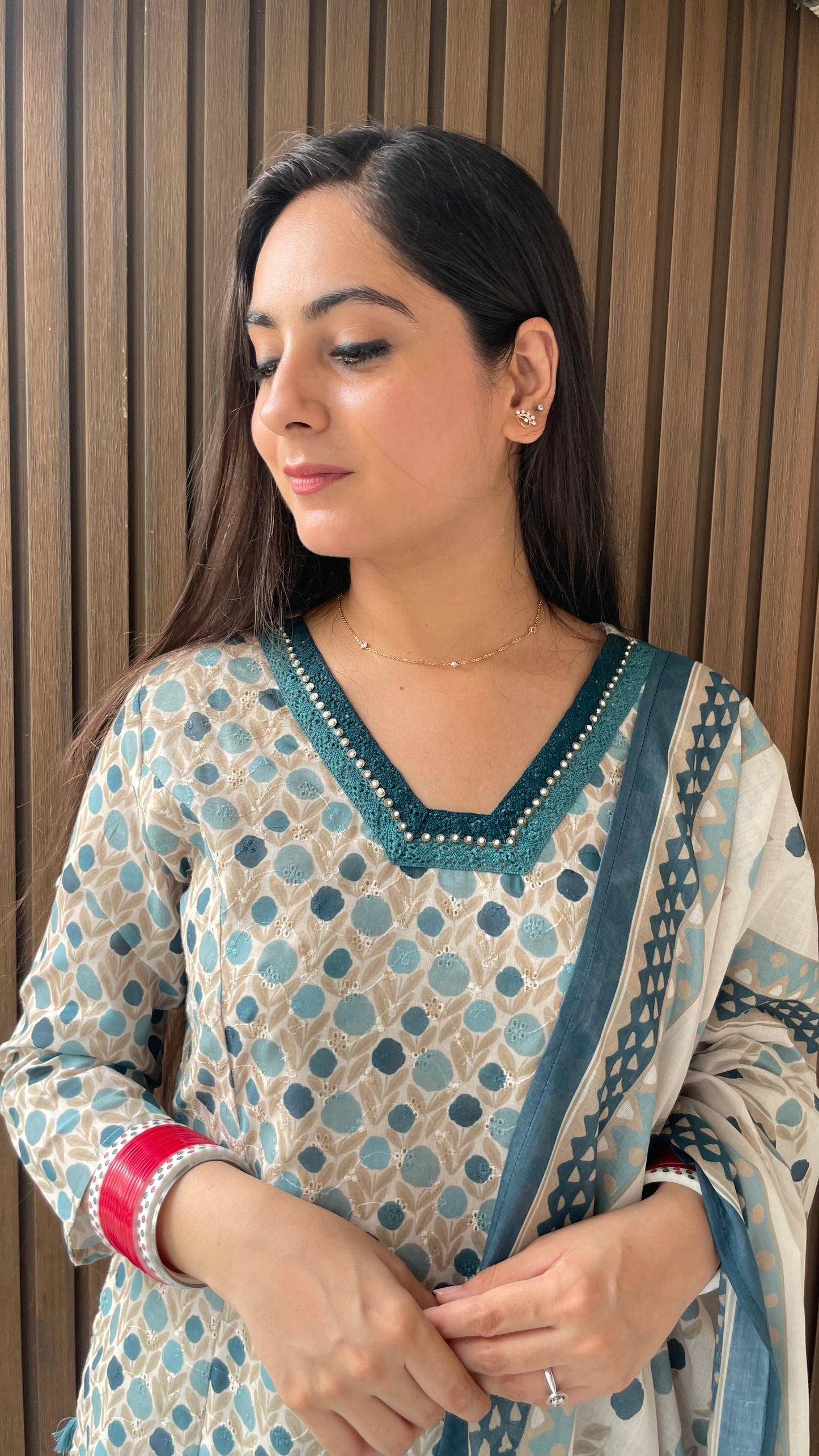 Diya Beige Schiffli Suit