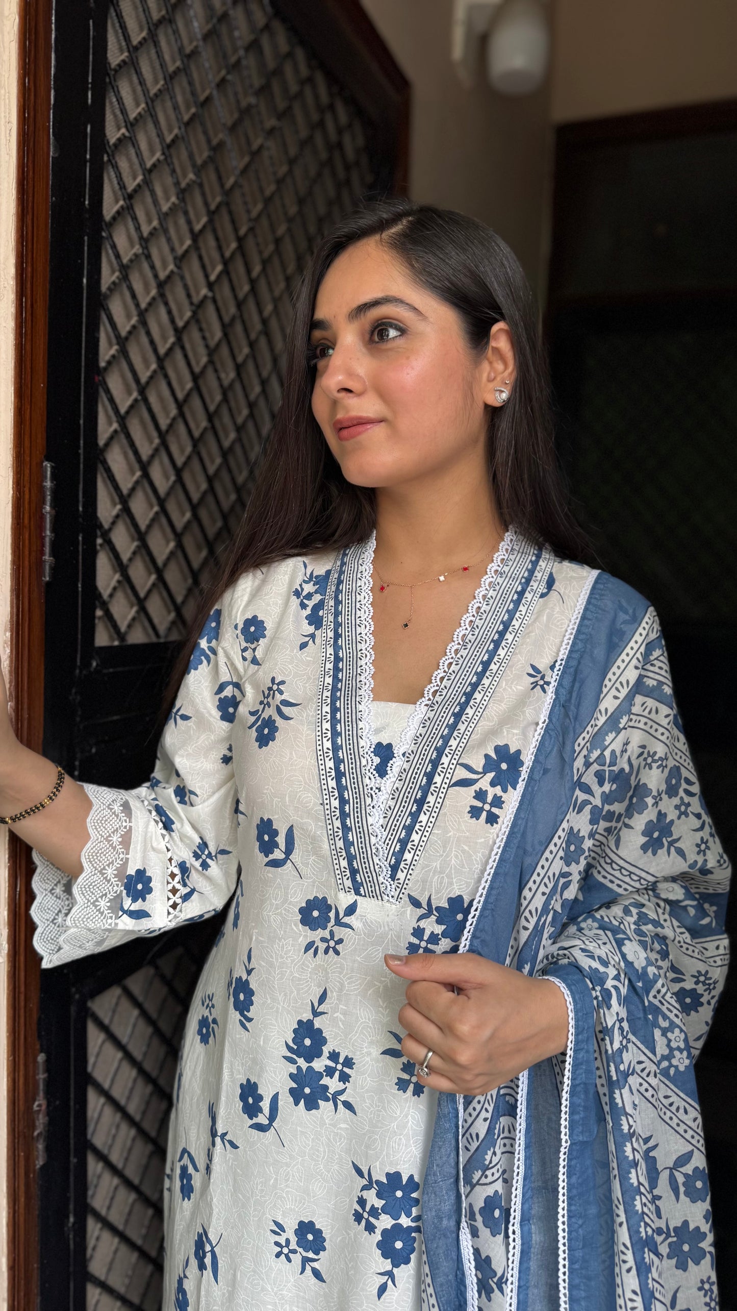 Shivani White Blue Palazzo Suit
