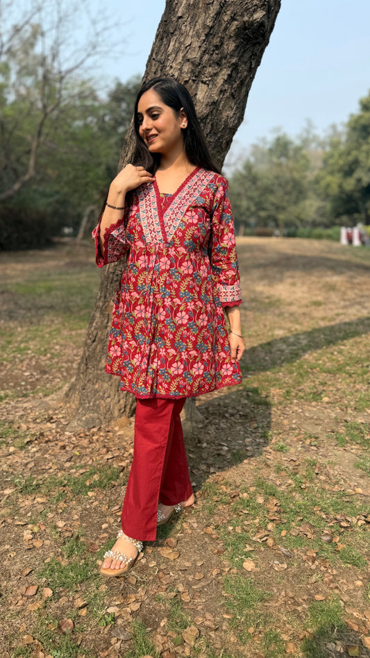 Avni Maroon A-Line Coord Set