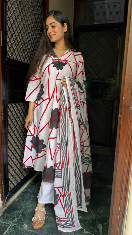 Tanya Red White A-Line Suit