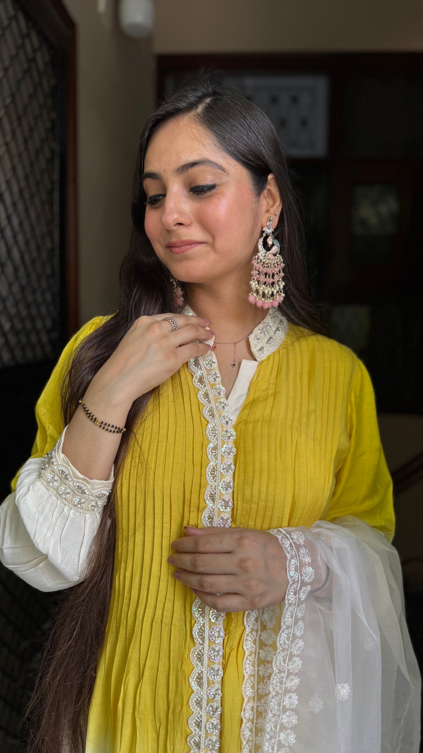 Richa Yellow Cream Muslin Suit