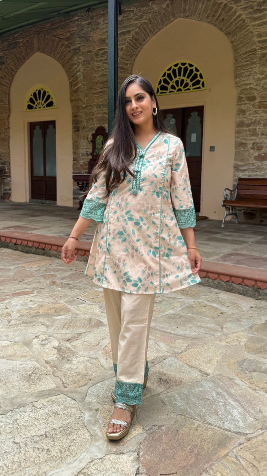 Roohani Teal Coral Co-ord Set