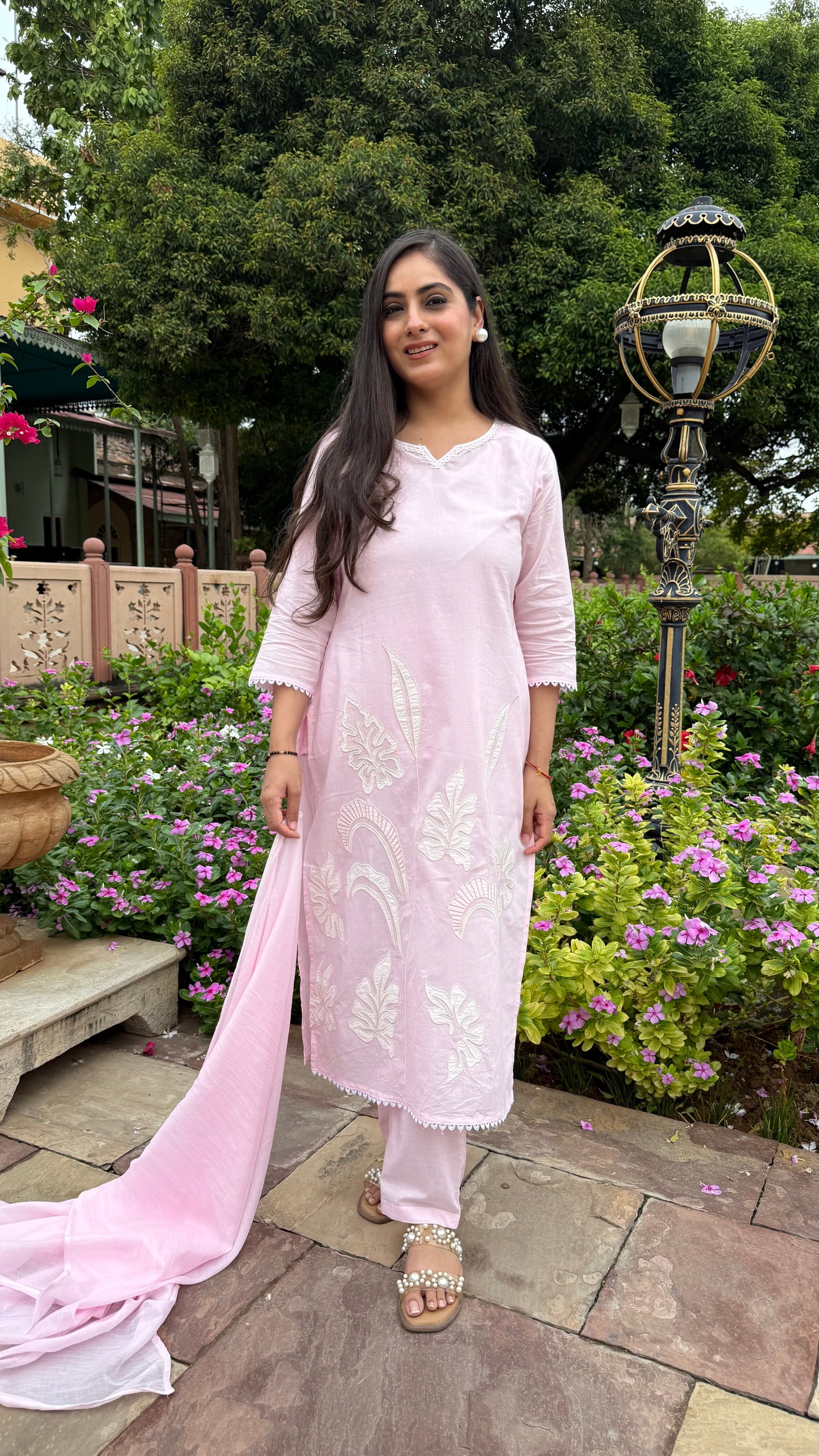 Pink Applique Suit Set