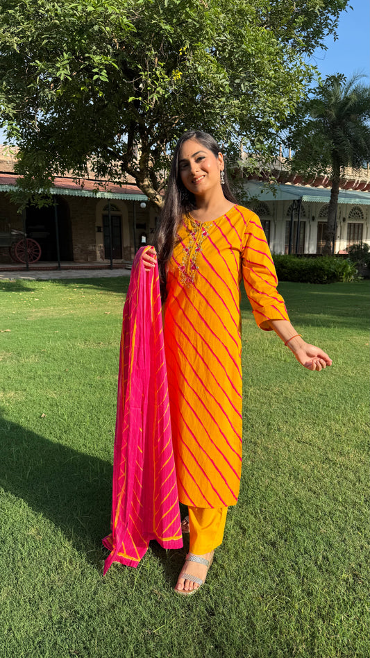 Priya Yellow Leheriya Suit Set