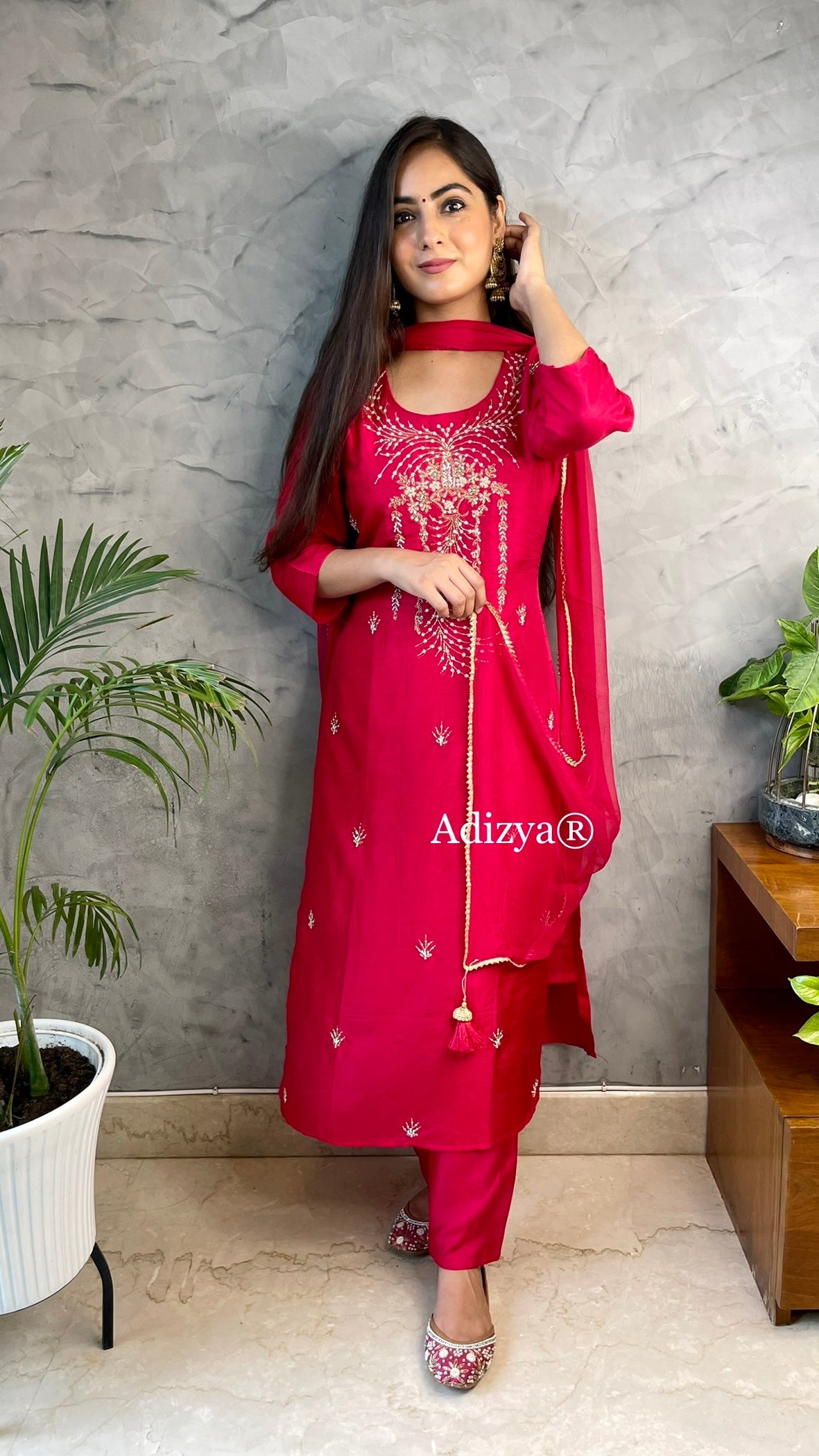 Manya Ruby Red Embroidered Suit