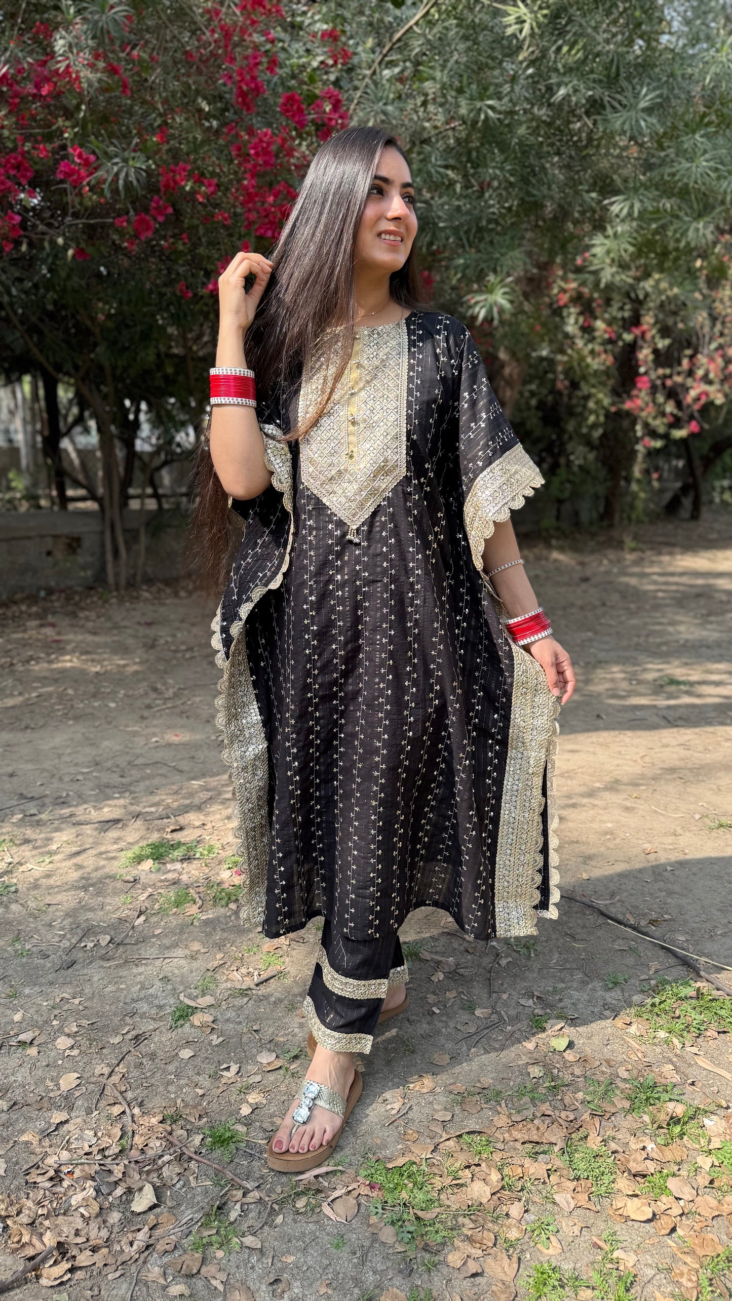 Noor Black Embroidered Kaftan Set