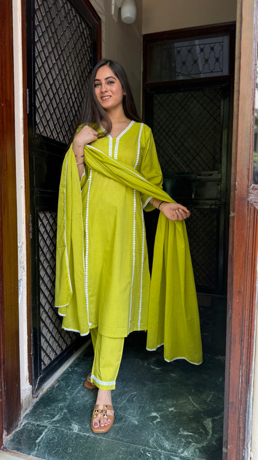Swati Lime Green Lace Suit